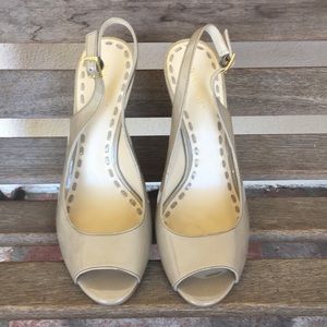 Nine West Nude Patent Leather Wedge Sandals
